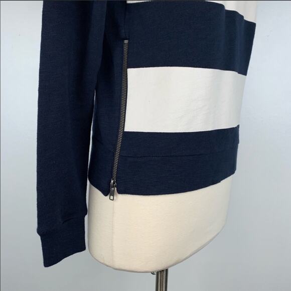 J CREW Navy White Nautical Preppy Striped Crew Neck Zipper Pullover Sweater XS - Picture 7 of 8